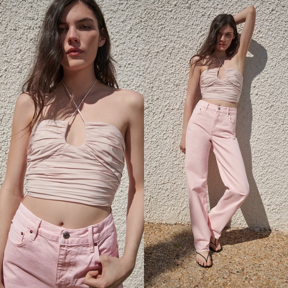 Zara Limited Edition Draped Tie Top Bloggers Favorite NWT Pale Pink XS - Picture 5 of 15